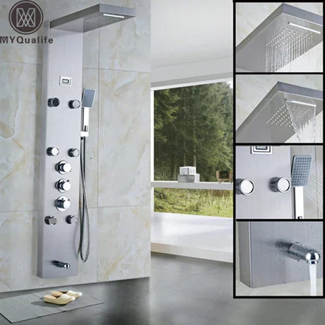 DecorBites™ Black Massage Jets Rain Shower Column Thermostatic Mixer Shower Panel