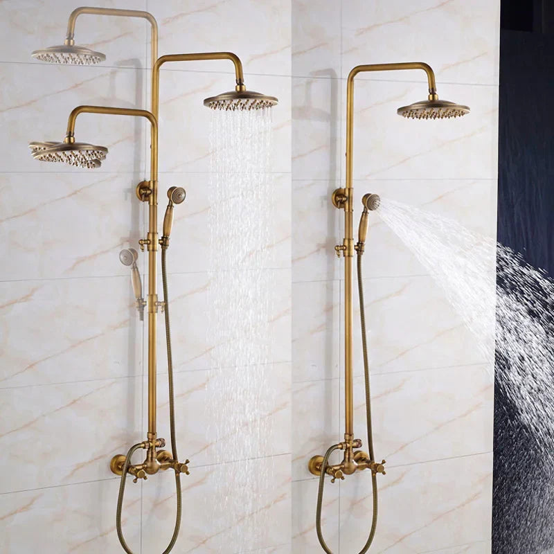 DecorBites™ Antique Shower Mixer Tap Set with 8" Rainfall Shower Head and Dual Handles