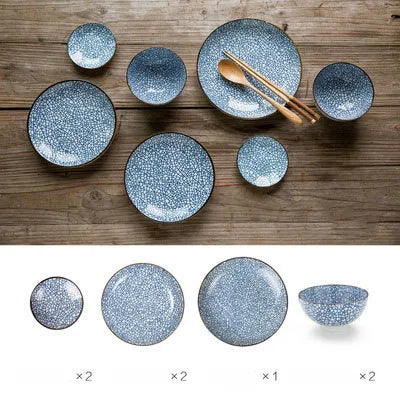 ™ Japanese Style Ceramic Dinner Set - Blue Tableware Set with Bowl and Plate
