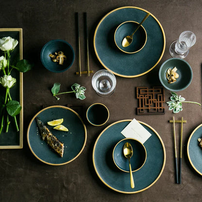 DecorBites™ Ceramic Dinner Plate - Gold Edged Steak Dish - High Quality Japan Style Partyware
