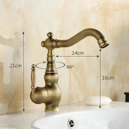 DecorBites™ Antique Brass Porcelain Basin Mixer Hot Cold Tap - 360 Degree Swivel Kitchen Faucet