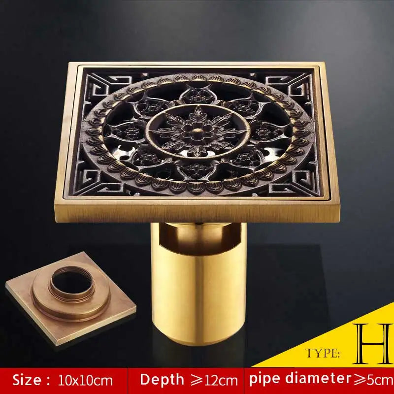 DecorBites™ Antique Brass Fish Style Shower Drain 10cm Square Floor Drainer
