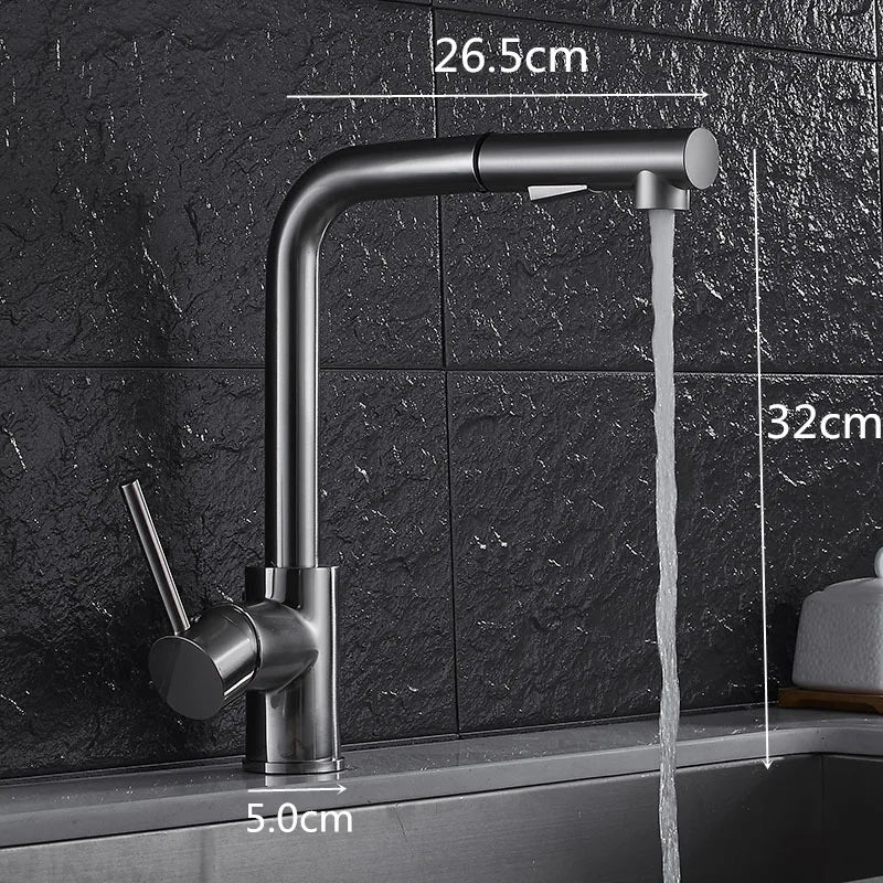 DecorBites™ Brass Brushed Nickel Kitchen Faucet High Arch Swivel Pull Out Spray Mixer Tap