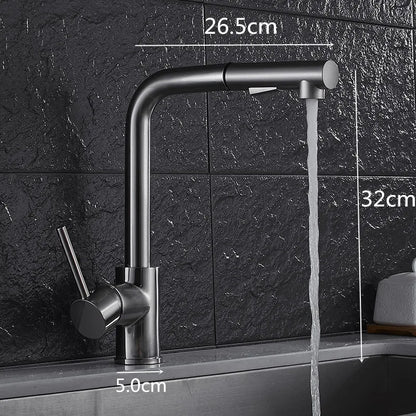 DecorBites™ Brass Brushed Nickel Kitchen Faucet High Arch Swivel Pull Out Spray Mixer Tap