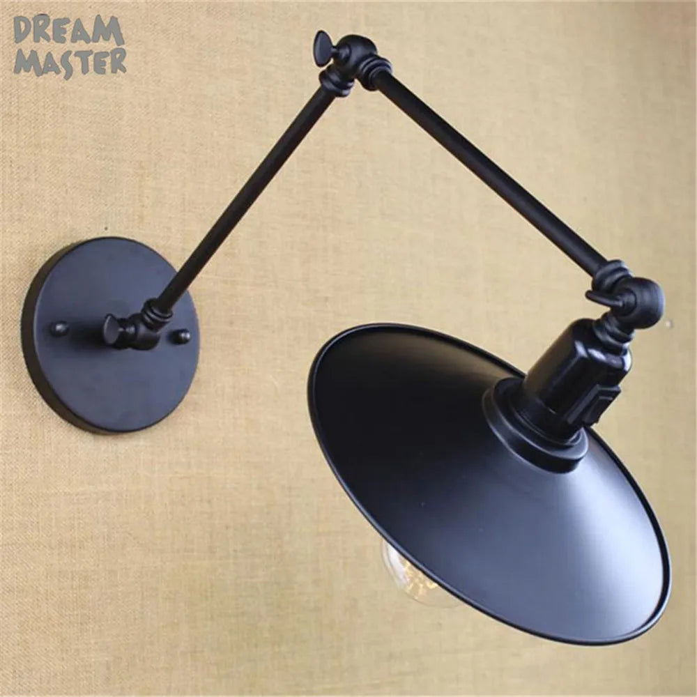 DecorBites™ Industrial Swing Arm Wall Lamp Black Switch On Off Sconces Iron
