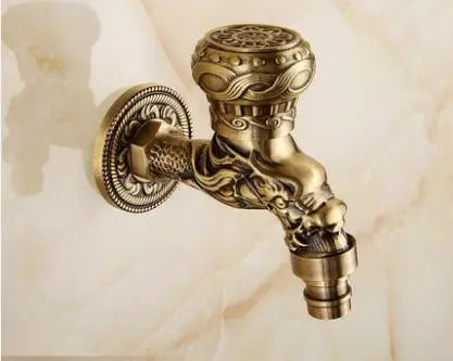 DecorBites™ Antique Brass Dragon Carved Outdoor Washing Machine Faucet Cold Tap