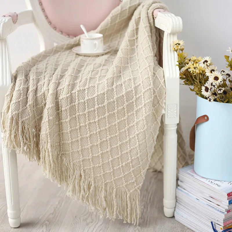 DecorBites™ Knitted Throw Blanket Grey Yellow Black Grey Sofa 130x170cm Diamond Acrylic