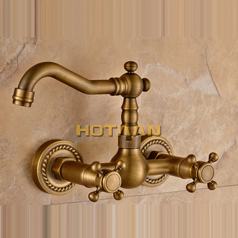 DecorBites™ Antique Brass Wall Mounted Swivel Kitchen Faucet Mixer Tap