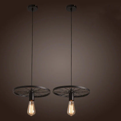 DecorBites™ Industrial Iron Wheel Chandelier for Dining Room, Restaurant, and Cafe