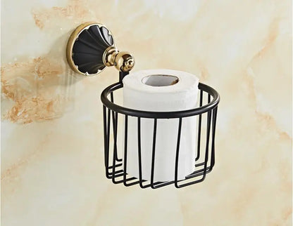 DecorBites™ Gold Black Bathroom Accessories Set, Towel Bar, Toilet Brush Holder, Paper Holder