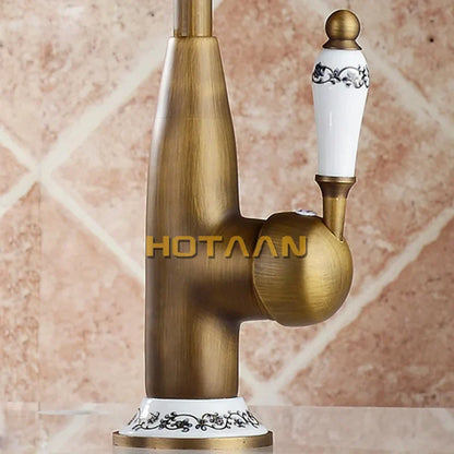 DecorBites™ Antique Brass Kitchen Faucet - Swivel Basin Tap, 360° Rotation, Hot & Cold Water Mixers
