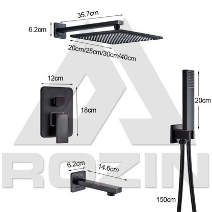 DecorBites™ Black Rain 16" Shower Faucet with 3-ways Mixer and Handshower