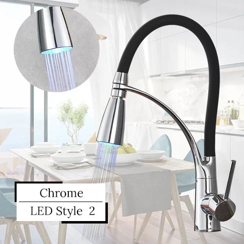 DecorBites™ LED Swivel Pull Down Kitchen Faucet with Hot and Cold Water Mixer
