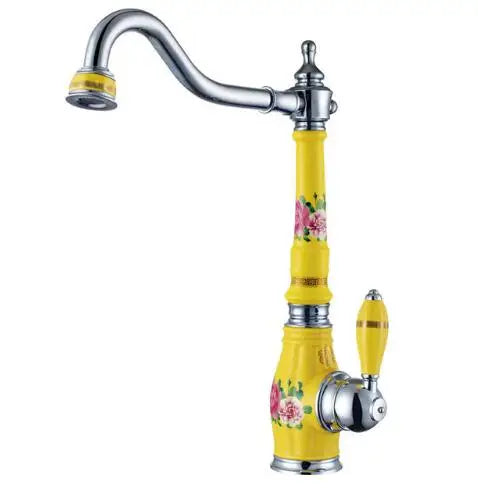 DecorBites™ Brass Porcelain Kitchen Faucet, Chrome Finish Swivel Basin Sink Mixer
