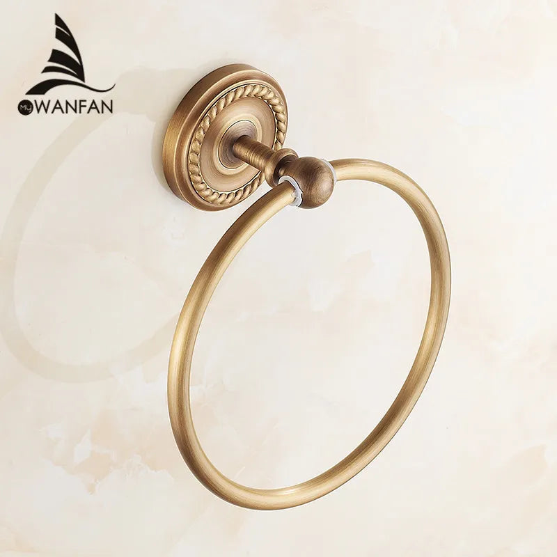 DecorBites™ Antique Brass Towel Ring Wall Mounted Rack Shelf Bathroom Towel Holder