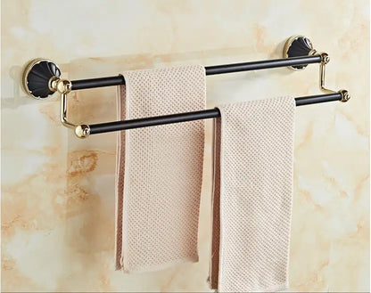 DecorBites™ Gold Black Bathroom Accessories Set, Towel Bar, Toilet Brush Holder, Paper Holder