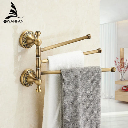 DecorBites™ Antique Brass Towel Rack 4-Tier Bathroom Wall Shelf Holder Bars Pants Hanger