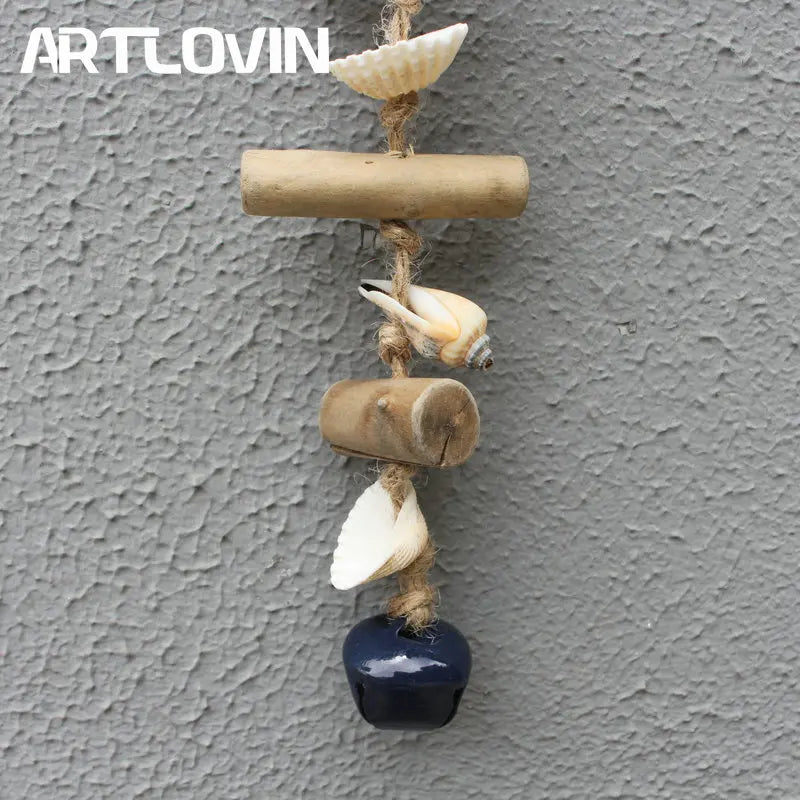 DecorBites™ Blue Fish Sea-maid Pendant Drift Wood Bells Wall Decoration