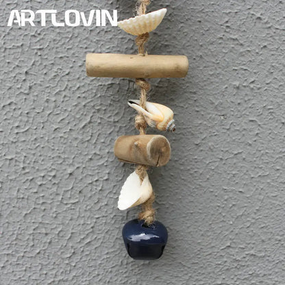 DecorBites™ Blue Fish Sea-maid Pendant Drift Wood Bells Wall Decoration