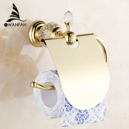 DecorBites™ Crystal Brass Gold Bathroom Accessories Set