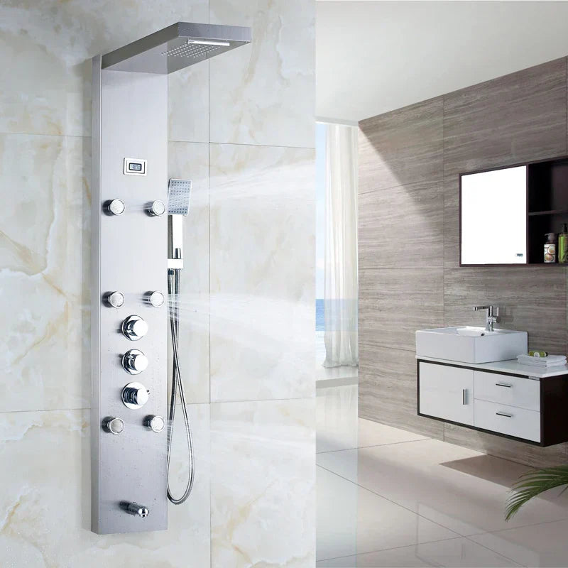 DecorBites™ Black Massage Jets Rain Shower Column Thermostatic Mixer Shower Panel