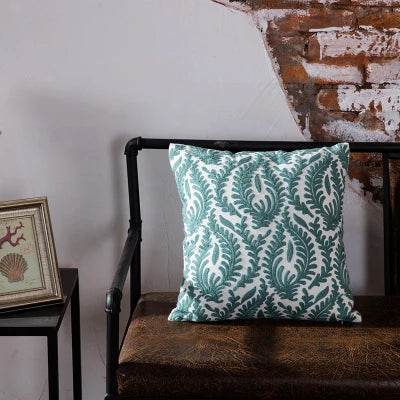 DecorBites™ Blue Geometric Embroidered Canvas Cotton Cushion Cover 45x45cm