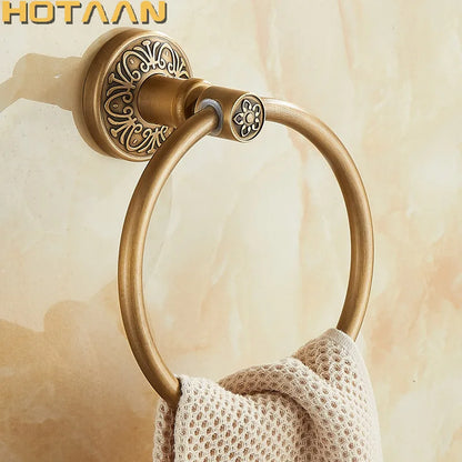 DecorBites™ Antique Brass Towel Ring - Wall-Mounted Round Towel Holder for Bathroom