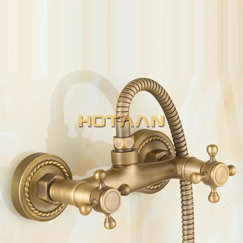 DecorBites™ Antique Brass Bathroom Shower and Basin Tap Set