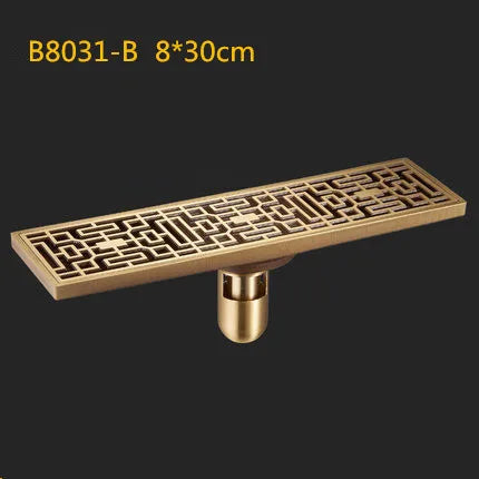 DecorBites™ Antique Brass Linear Shower Floor Drain with Art Carved Cover