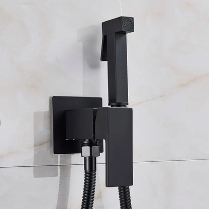 DecorBites™ Brass Bidet Faucet: Cold Hot Water Mixer, Square Shower Sprayer Head, Toilet Tap