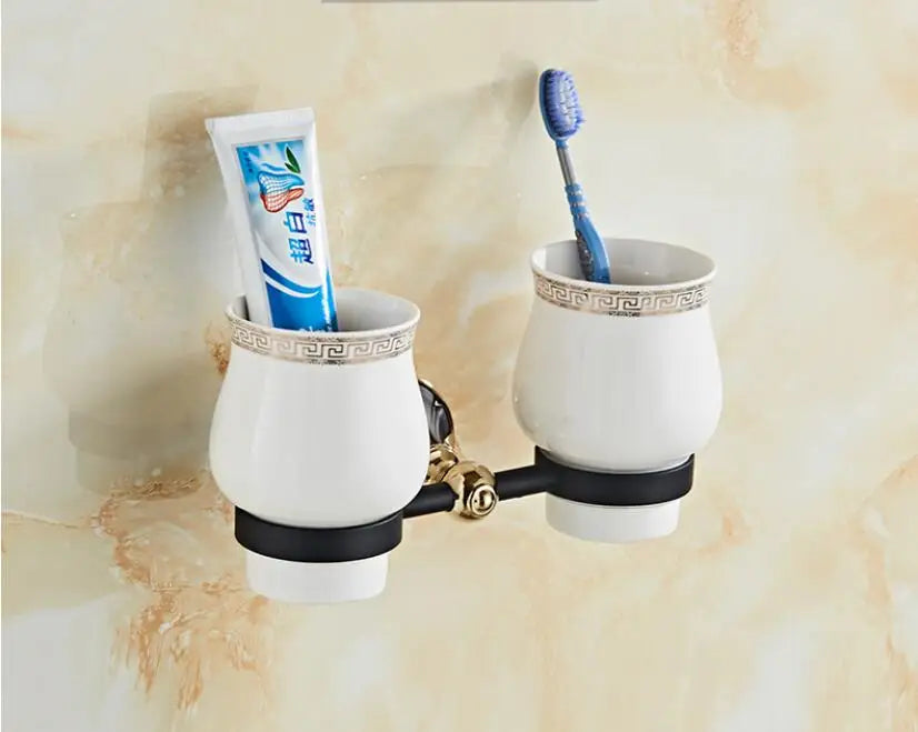 DecorBites™ Gold Black Bathroom Accessories Set, Towel Bar, Toilet Brush Holder, Paper Holder