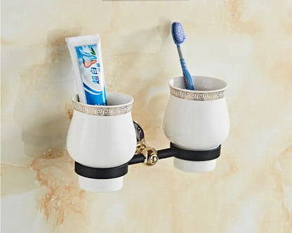 DecorBites™ Gold Black Bathroom Accessories Set, Towel Bar, Toilet Brush Holder, Paper Holder