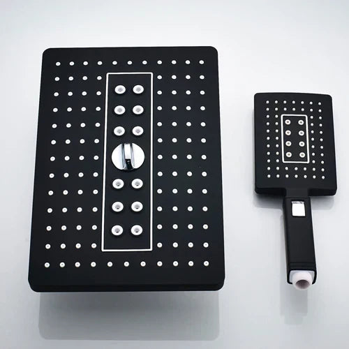 DecorBites™ Black Rainfall Shower Head with Handshower - Over-head Shower Sprayer