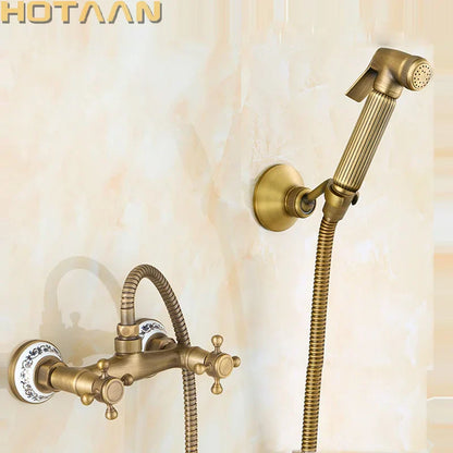 DecorBites™ Antique Brass Bidet with Hot/Cold Mixer, Bronze Shower Head for Anal Cleaning