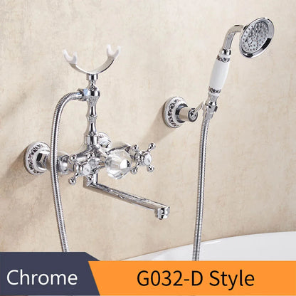 DecorBites™ Gold Brass Wall Mounted Bathtub Faucet with Hand Held Shower Kit
