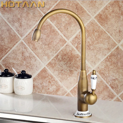 DecorBites™ Antique Brass Kitchen Faucet - Swivel Basin Tap, 360° Rotation, Hot & Cold Water Mixers