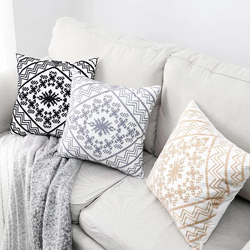 DecorBites™ Aztec Embroidery Canvas Cushion Cover 45x45cm