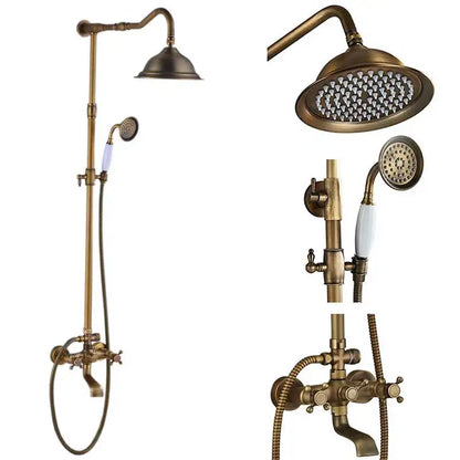 DecorBites™ Antique Brass Shower Faucet Set with Handheld Shower- 8" Rainfall Head