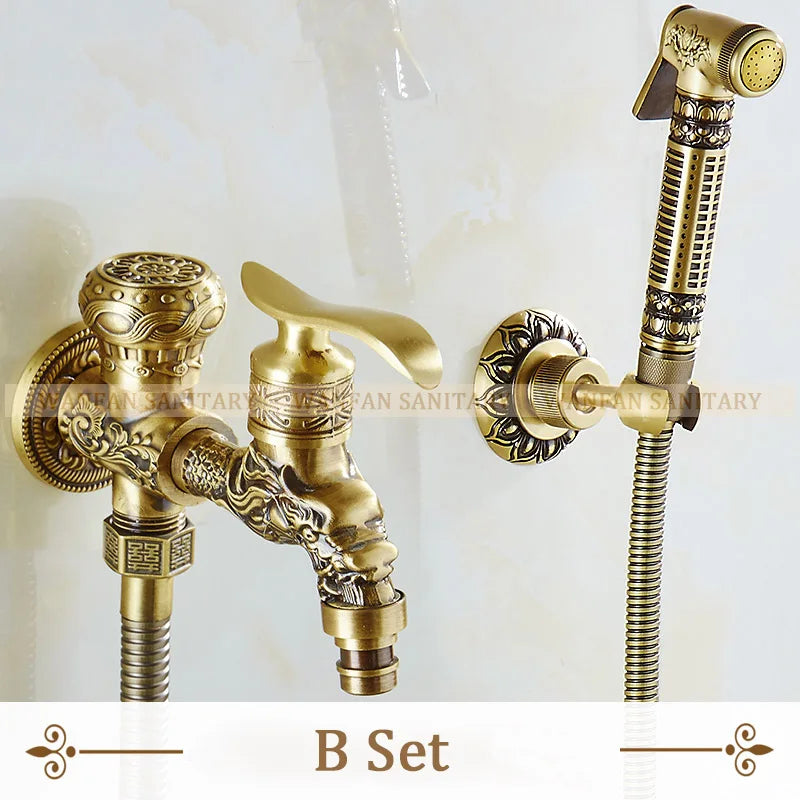 DecorBites™ Antique Brass Wall Mount Bidet Faucet for Hygienic Bathroom Shower Spray