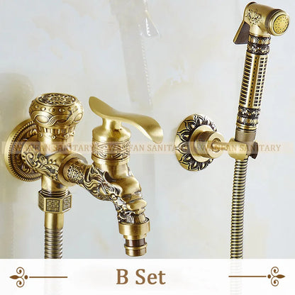 DecorBites™ Antique Brass Wall Mounted Bidet Faucet Hygienic Shower Sprayer Tap