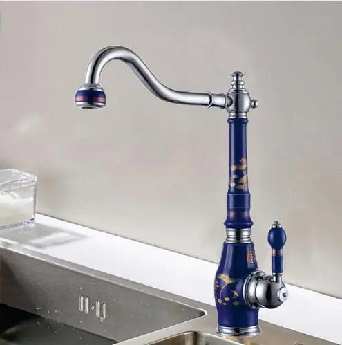 DecorBites™ Brass Porcelain Kitchen Faucet, Chrome Finish Swivel Basin Sink Mixer