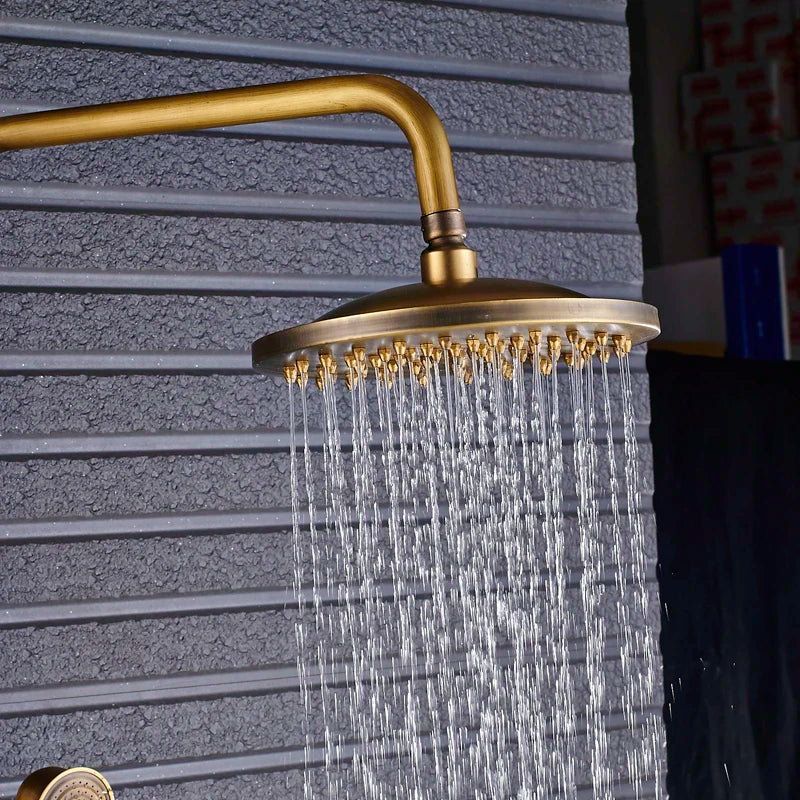 DecorBites™ Brass Shower Faucet Mixer Set with 8" Rainfall Head, Storage Shelf, and Hooks