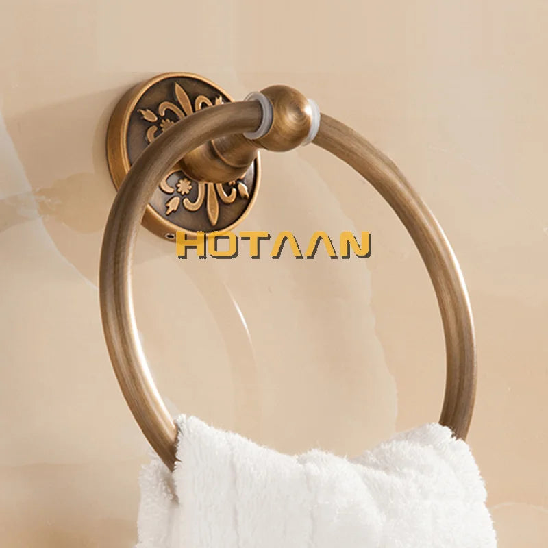 DecorBites™ Antique Brass Wall-Mounted Round Towel Holder - Classic Bathroom Accessories