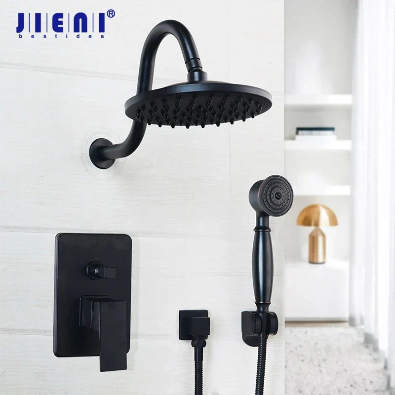 DecorBites™ 8" Matte Black Wall Mounted Rainfall Shower Faucet Set with Handheld Shower