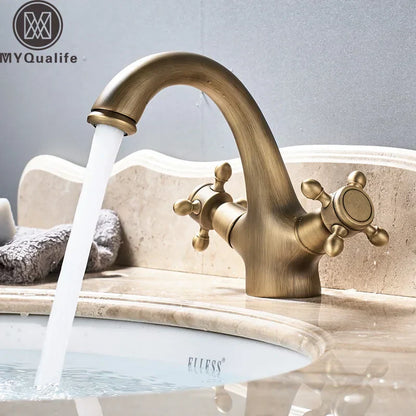 DecorBites™ Dual Handle Brass Basin Faucet for Bathroom Vanity Sink