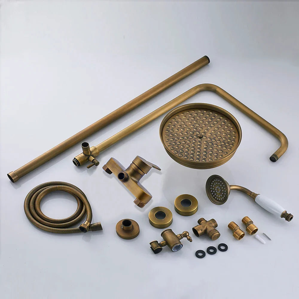 DecorBites™ Antique Brass Shower Set with 8" Rainfall Head and Hand Sprayer