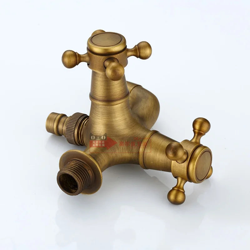 DecorBites™ Antique Brass Dual Cross Handles Wall Mounted Mop Pool Faucets