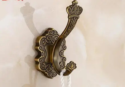 DecorBites™ Antique Bronze Carved Aluminum Bathroom Accessories Set: Towel Rack, Paper Holder, Hooks