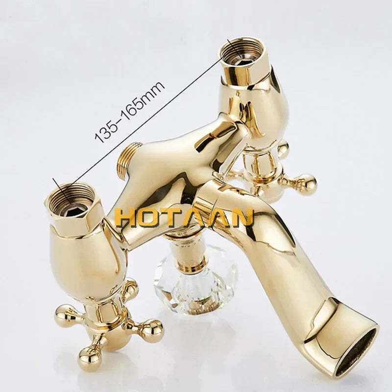 ™ Gold Finish Bath Tub Faucet with Ceramic Handle and Handheld Shower AI-5329