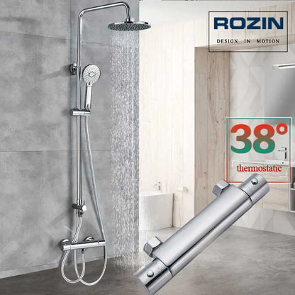 DecorBites™ Black Thermostatic Shower Faucet Set Chrome Wall Mount Rainfall Mixer Tap